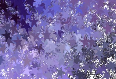 Parlak yıldızlı açık mor vektör düzeni. Yıldızlı parlak renkli illüstrasyon. Astronomi web siteleri için desen.