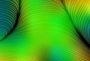 Açık yeşil, kıvrımlı sarı vektör deseni. Soyut ve gradyan renkte renkli çizimler. Cep telefonu ekranları için arkaplan.