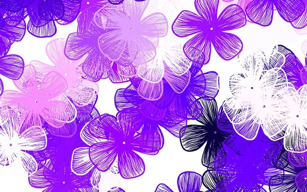 浅紫色矢量涂鸦模板与花摘要插图与花的涂鸦风格 设计负责人的模式 — 图库矢量图片