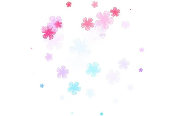 Bleu Clair Motif Vectoriel Rouge Doodle Avec Des Fleurs Doodle — Image vectorielle