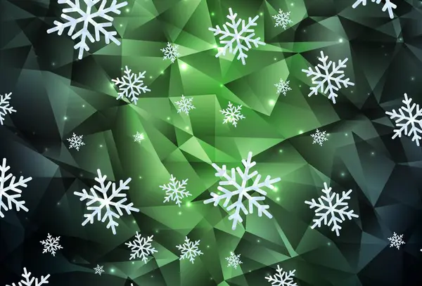 Plantilla Vector Verde Oscuro Con Copos Nieve Hielo Estrellas Copos — Vector de stock