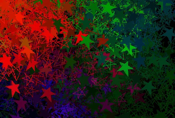 Dunkle Mehrfarbige Vektortextur Mit Farbigen Schneeflocken Sternen Bunte Schneeflocken Mit — Stockvektor