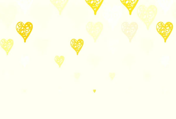 Verde Claro Fondo Vector Amarillo Con Corazones Brillantes Diseño Decorativo — Vector de stock