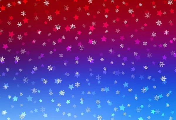 Light Blue Red Vector Background Beautiful Snowflakes Stars Colorful Decorative — Stock Vector