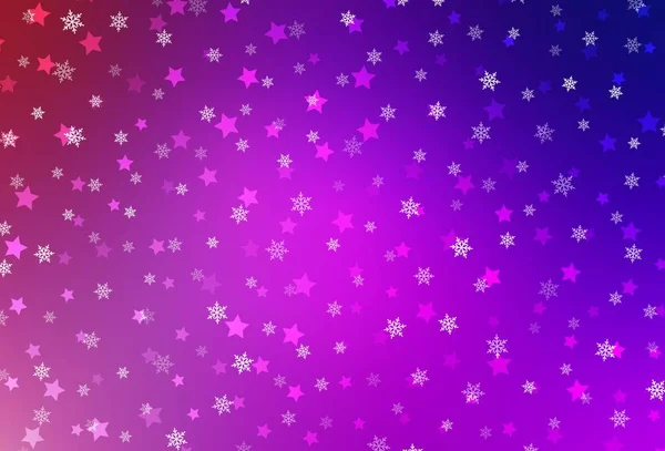 Light Purple Pink Vector Background Xmas Snowflakes Stars Shining Colorful — Stock Vector