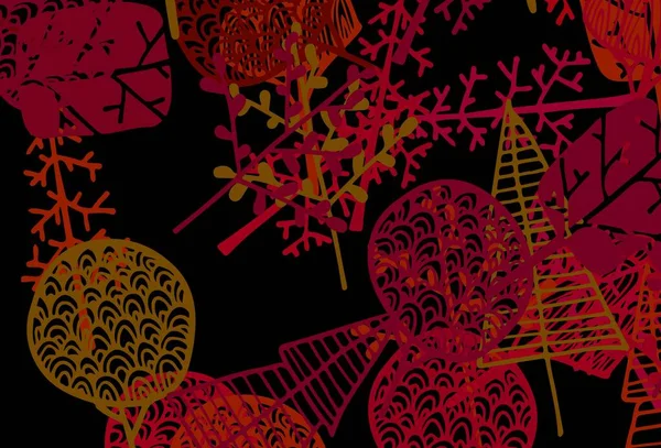 Dunkelgrüner Roter Vektor Doodle Hintergrund Mit Bäumen Ästen Neue Farbenfrohe — Stockvektor