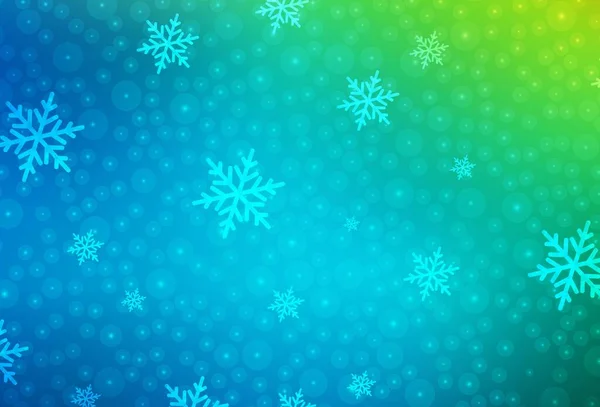 Hellblaue Grüne Vektortextur Geburtstagsstil Abstrakte Illustration Mit Weihnachtskugeln Und Schneeflocken — Stockvektor