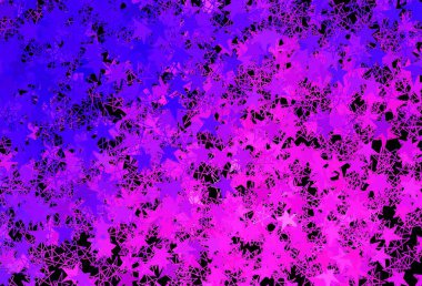 Koyu mor, parlak kar taneleri ve yıldızlı pembe vektör düzeni. Değişken kar taneleri olan renkli kar taneleri. Yeni yıl posterleri, afişler için tasarım.