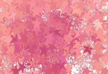 Küçük ve büyük yıldızlı açık pembe vektör arkaplanı. Renkli yıldızlı soyut çizimler. Fütürist reklamlar ve kitapçıklar için şablon.