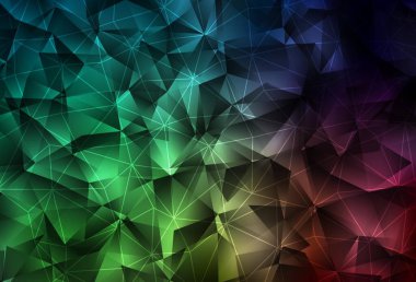 Koyu yeşil vektör düzeni çizgiler, üçgenler. Renkli üçgenlerin olduğu bir resim. Broşürler, broşürler için desen