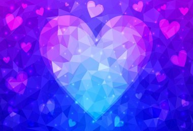 Açık pembe, mavi vektör desenli renkli kalpler. Romantik bir şekilde renkli kalplerle soyut bir tasvir. Sevgililer Günü kartpostalları için şablon.