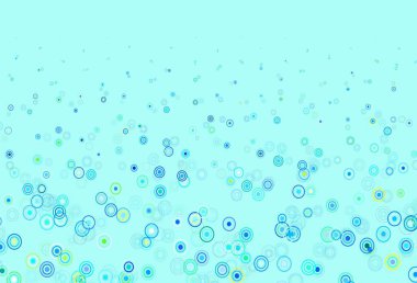 Açık mavi, benekli yeşil vektör arkaplan. Doğa tarzında bulanık halkaları olan güzel renkli çizimler. Fütürist reklamlar ve kitapçıklar için şablon.