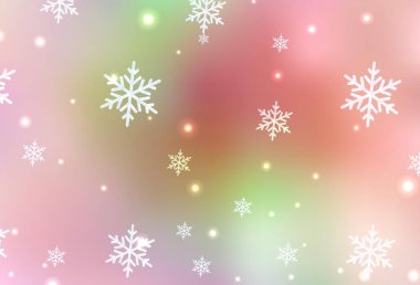 Açık Pembe, Yeni Yıl tarzında sarı vektör düzeni. Noel sembolleri ve tabelaları ile renkli çizimler. Okul ve dil bilgisi siteleri için desen.