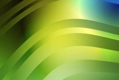 Açık yeşil, kıvrımlı çizgileri olan sarı vektör deseni. Kavisli çizgilerden oluşan parlak bir illüstrasyon. Broşürler, broşürler için doku.