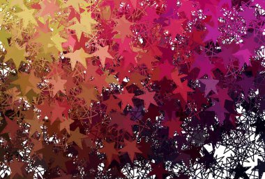 Koyu pembe, sarı vektör arkaplan ve renkli yıldızlar. Yıldızlı modern geometrik soyut çizim. Fütürist reklamlar ve kitapçıklar için şablon.