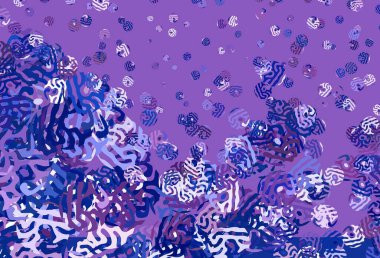 Açık pembe, Memphis şekilli mavi vektör arkaplan. Rastgele şekillerle soyut tarzda dekoratif tasarım. Kartvizitiniz için modern tasarım.