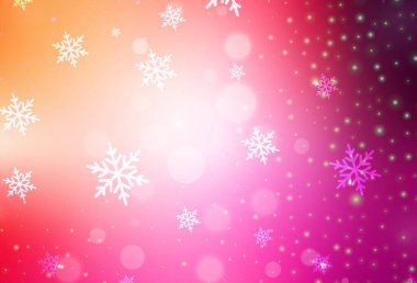 Açık pembe, Noel tarzında sarı vektör deseni. Noel sembolleri ve tabelaları ile renkli çizimler. Kitapçıklar, eğitim broşürleri.