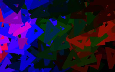 Karanlık çokrenkli vektör arkaplanı, çizgiler, üçgenler. Üçgen şekilli ışıltılı soyut çizimler. İniş sayfası için modern şablon.