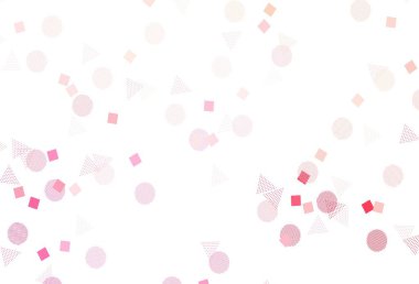 Dairesel çokgen şekilli açık pembe vektör deseni. Renkli daireler, üçgenler, kareler çizilmiş bir resim. Reklamlarınız için akıllı tasarım.