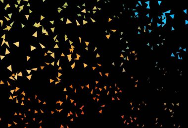 Koyu mavi, kristalleri ve üçgenleri olan sarı vektör şablonu. Doğa tarzında üçgenleri olan güzel bir çizim. Broşürler, broşürler için desen