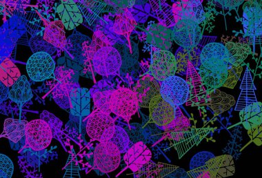 Koyu pembe, mavi vektör zarif desenli ağaçlar, dallar. Origami tarzında ağaçlarla karalama çizimi. İşiniz için yepyeni bir tasarım..