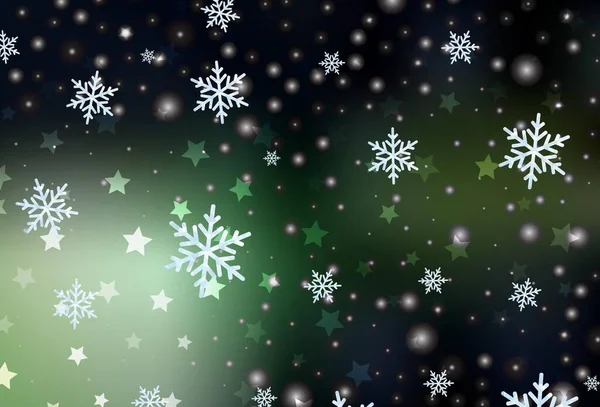 Textura Vectorial Verde Oscuro Con Copos Nieve Colores Estrellas Diseño — Archivo Imágenes Vectoriales