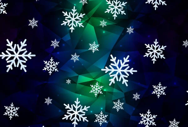 Donkerblauwe Groene Vectorachtergrond Met Prachtige Sneeuwvlokken Sterren Kleurrijk Decoratief Design — Stockvector