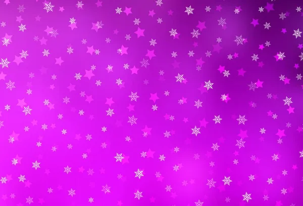 Xmasの雪片 星とライトパープルのベクトルの背景 グラデーションの雪片とカラフルな雪片 新年の背景のテンプレート — ストックベクタ