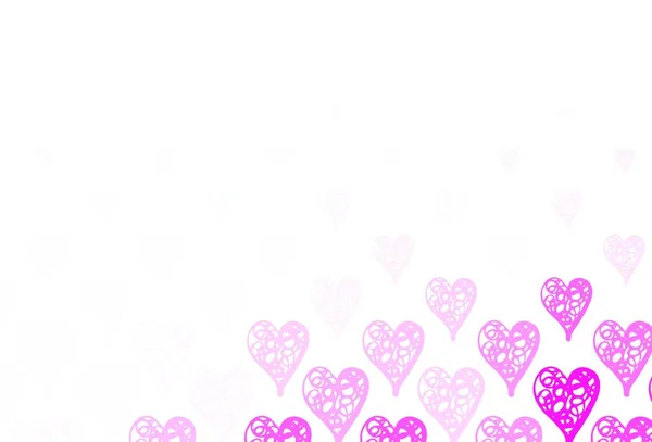 Fondo Vectorial Rosa Claro Con Corazones Brillantes Hermosos Corazones Abstractos — Vector de stock