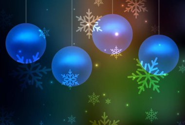 Koyu yeşil, kırmızı vektör deseni Noel tarzında. Xmas stili dizayn, Xmas topları, kar taneleri. Kitapçıklar, eğitim broşürleri.