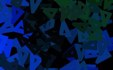 Koyu mavi, kristalli yeşil vektör şablonu, üçgenler. Doğa tarzında üçgenleri olan güzel bir çizim. Broşürler, broşürler için desen