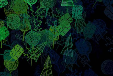 Koyu yeşil vektör karalama deseni ağaçlar, dallar. Ağaçlarla karalama tarzında yeni renkli çizimler. Web ve broşürler için elle boyanmış tasarım.