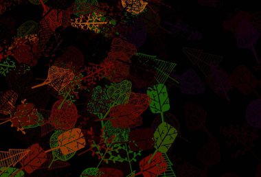 Koyu yeşil, kırmızı vektör, ağaçlı, dallı zarif duvar kağıdı. Ağaçlarla basit bir şekilde yepyeni bir illüstrasyon. Web siteniz için Doodle tasarımı.