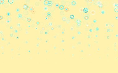 Açık mavi, baloncuklu sarı vektör arkaplan. Renkli su damlaları olan modern soyut çizimler. Reklamlar, broşürler için desen.