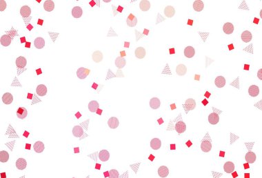 Açık kırmızı vektör şablonu kristaller, daireler, kareler. Renkli daireler, üçgenler, dikdörtgenler. Duvar kağıtları için şablon.