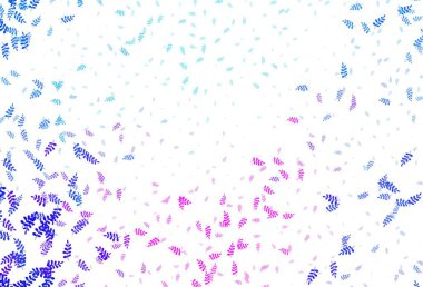 Açık pembe, yapraklı mavi vektör zarif şablon. Yapraklarla karalama tarzında renkli çizimler. Web siteleri ve pankartlar için desenli desen.