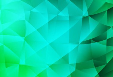 Açık yeşil vektör çokgen arka plan. Çokgen tarzda tamamen yeni bir renk çizimi. Dizaynınız için üçgen desen.