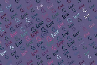 Koyu mavi, kırmızı vektör desenli, renkli kalpli. Kalpli basit bir dekoratif tasarım. Sevgililer Günü kartpostalları için şablon.