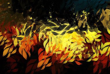 Koyu mavi, sarı vektör zarif desenli yapraklar. Yapraklar ve karalamalar ile soyut çizimler. Web siteleri ve pankartlar için desenli desen.