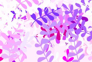 Açık pembe vektör yapraklı zarif arkaplan. Karalama tarzında yaprakları olan belirsiz bir çizim. Çocuk kitapları için renkli desen.