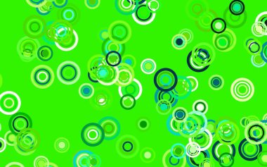 Çember şekilli açık yeşil vektör düzeni. Parlak renkli soyut çemberlerin olduğu bir resim. Duvar kağıtlarının dokusu için desen.