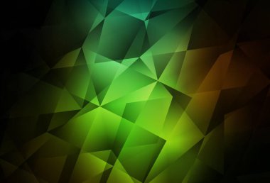 Koyu yeşil, kırmızı vektör üçgen arkaplan. Üçgenli renkli soyut çizimler. İşiniz için en iyi üçgen tasarım.