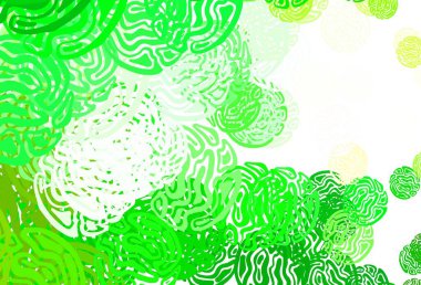 Açık yeşil, Memphis şekilli sarı vektör arkaplan. Modern tarzda değişen renkli kaotik formlar. Web siteniz için basit tasarım.