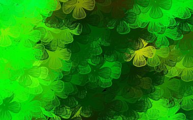 Koyu yeşil, sarı vektör karalama arkaplanı ağaçlar, dallar. Beyaz arka planda gradyanı olan çiçekler. Web siteniz için Doodle tasarımı.