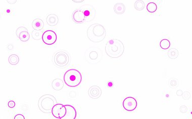 Lekeli açık pembe vektör arkaplanı. Parlak renkli soyut çemberlerin olduğu bir resim. Güzel web siteleri için desen.