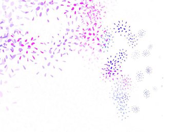 Açık Pembe, Mavi vektör karalama arkaplanı yapraklarla. Soyut şablondaki karalamalarla dekoratif illüstrasyon. Tasarımınız için yeni şablon.