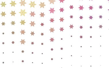 Açık pembe, sarı vektör desenli Noel kar taneleri, yıldızlar. Gradyan kar formlarıyla parlayan renkli çizimler. Yeni Yıl web siteleri için desen.
