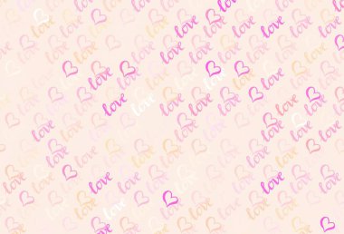 Açık Pembe, parlak kalpli sarı vektör arkaplan. Bulanık arkaplanda gradyan kalp şekilleri olan bir resim. Yıldönümü için bir iş ilanı tasarlamak.