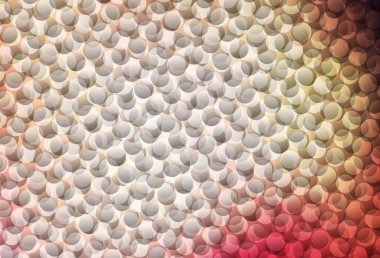 Açık Pembe, benekli sarı vektör arkaplan. Parlak renkli soyut çemberlerin olduğu bir resim. Duvar kağıtlarının dokusu için desen.