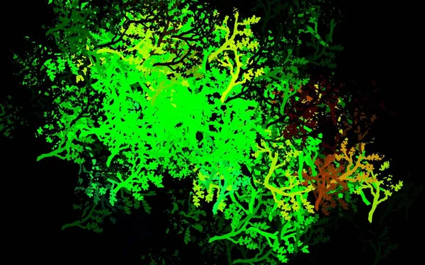 Σκούρο Πράσινο Κίτρινο Διάνυσμα Doodle Πρότυπο Δέντρα Κλαδιά Πολύχρωμη Απεικόνιση — Διανυσματικό Αρχείο